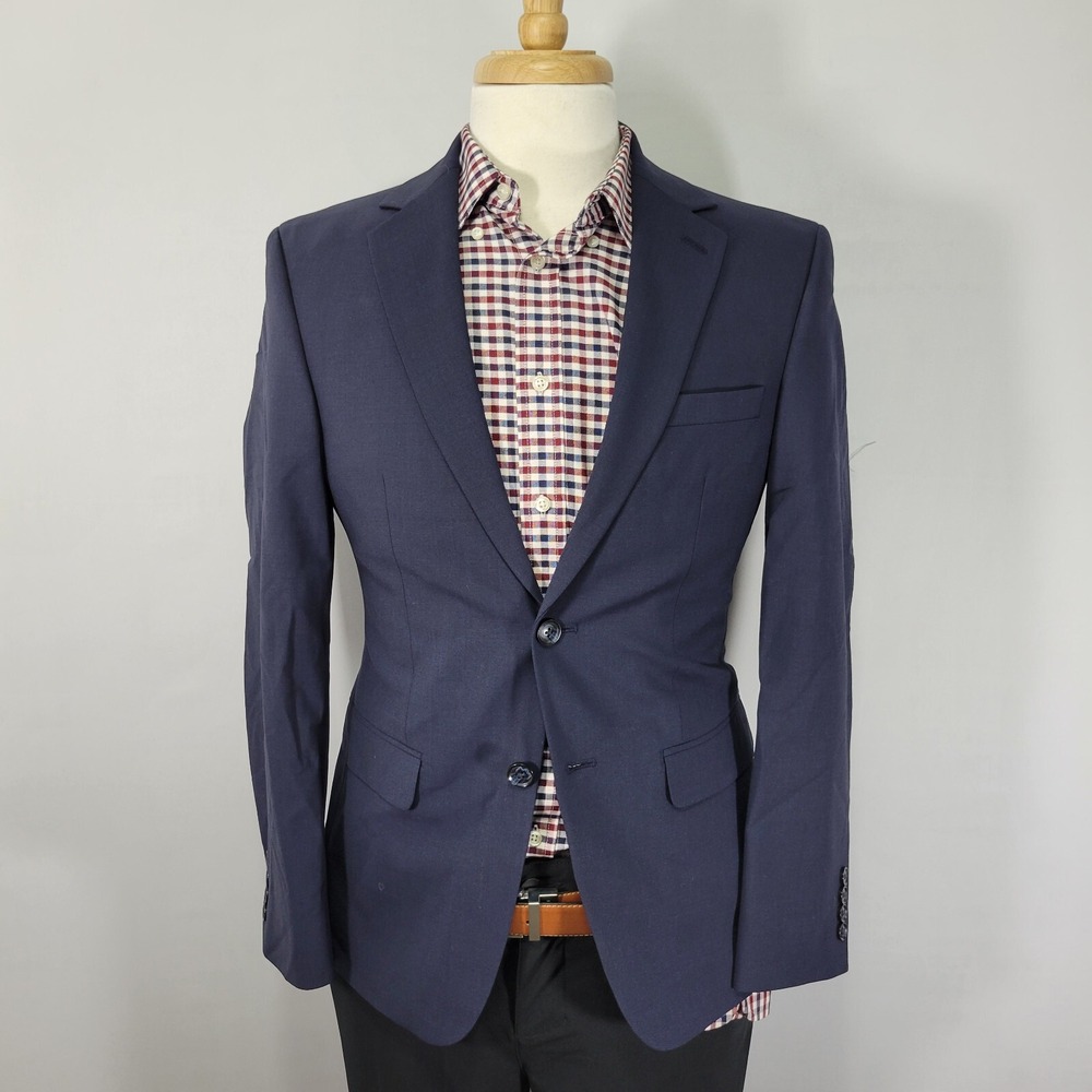 Bar III Men's Sport Coat Blazer Two Button Navy Blue‎ Wool Blend Size 38S